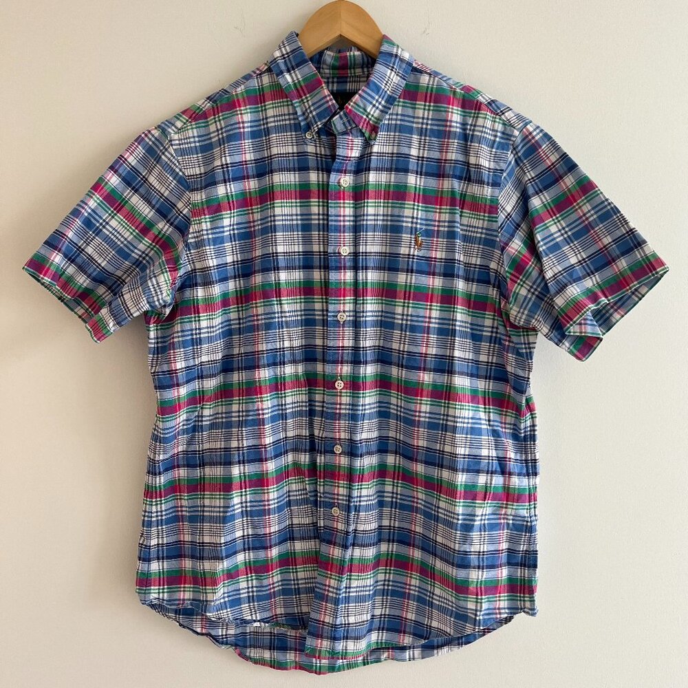 Ralph Lauren Plaid Button Down Shirt L Preppy Summer Golf Ivy Style 100%‎ Cotton
